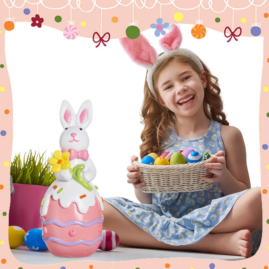 Easter Resin Bunny Table Decorations with Egg Charming Rabbit Ornaments for Parties and Celebrations