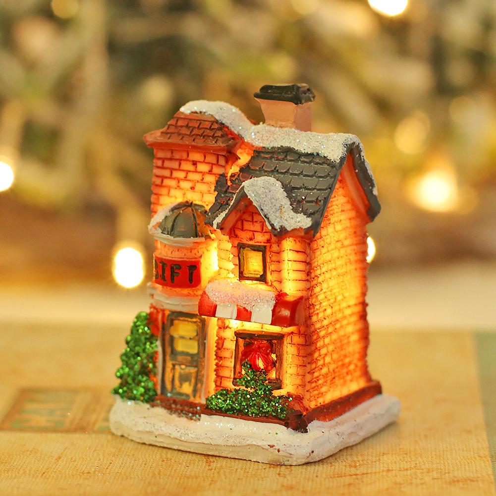 Christmas Luminous House Ornaments Micro Landscape Villa Resin Handicraft Xmas Gifts For New Year Decor