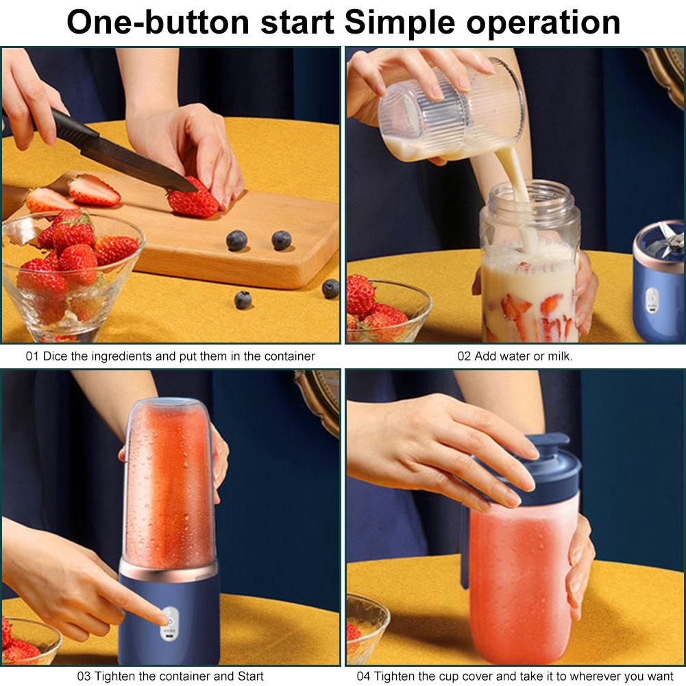 Electric 6 Blades Automatic 400ml Portable Electric Juicer USB Charging Fruit Squeezer Blender Portable