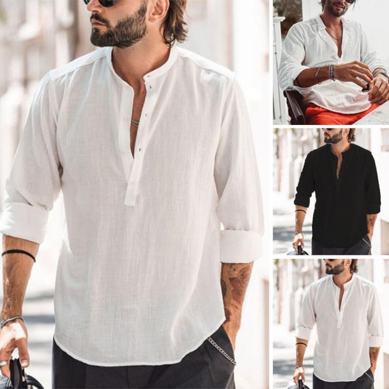 2025 New Summer Thin Shirts Men Casual Shirts Men Long Sleeve Male Henley Beach Shirts Hawaiian T Shirts