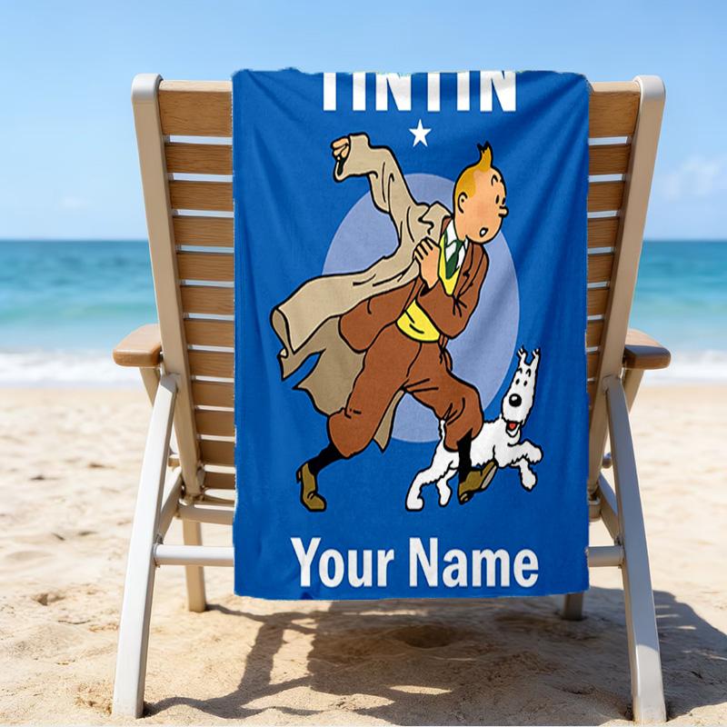 Personalisierbares Strandtuch Tintins Abenteuerstadt Strandtuch, Weiche Mikrofaser, Geschenk für Sie/Ihn, Geburtstag, für Pool, Strand, Reisen, Fan-Geschenke