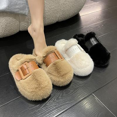 Muffin High-end Fluffy Slippers for Women In the Autumn and Winter of 2025, New Outer Wear Half Slippers, Thick-soled Cotton Shoes for Children