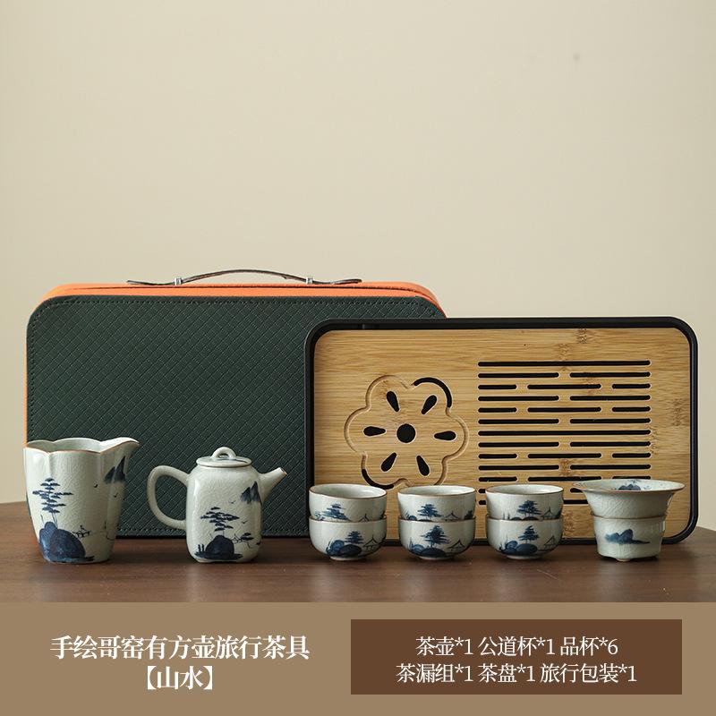 Ge Kiln Hand-Painted Kung Fu Tea Set, Household High-End Ceramic Teapot, Teacup Cover Bowl, Gift For Elders