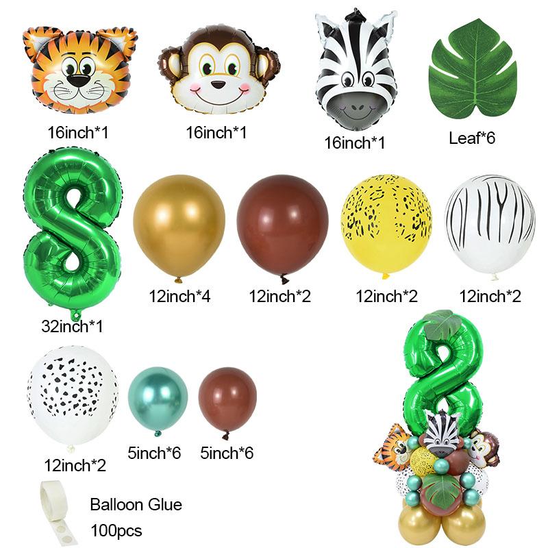 35pcs/set Jungle Safari Party Animal Digital Balloons Kids 1 2 3 4 5 6 7 8 Years Birthday Party Decoration Forest Party Supplies
