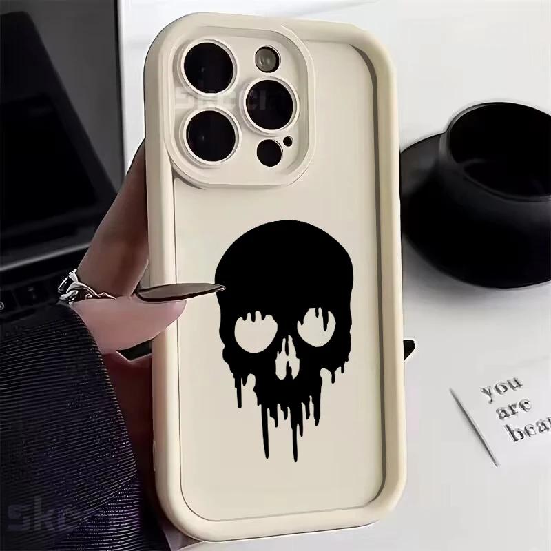 New Terror Black Skull Soft Silicone Phone Case For iPhone 16 15 14 13 12 11 Pro Max X XS XR 7 8 Plus Shockproof Bumper Cover