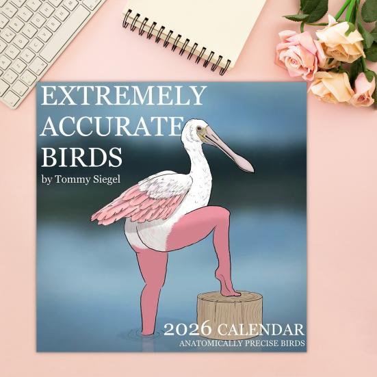 Calendar de perete 2026 Păsări amuzante Calendar de perete de agățat ian.. până în Dec.2026 Planificator de 12 luni Cadou amuzant de Crăciun Cadou Elefant Alb pentru adulți