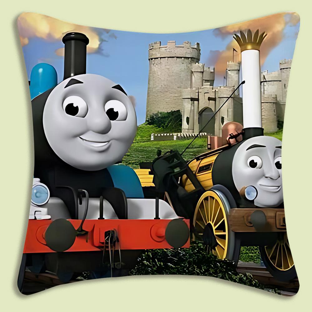Thomas The Train Square Pillow Covers Cartoon Sofa Decorative Home Double-Sided Printing Short Plush Cute Cushion Cover