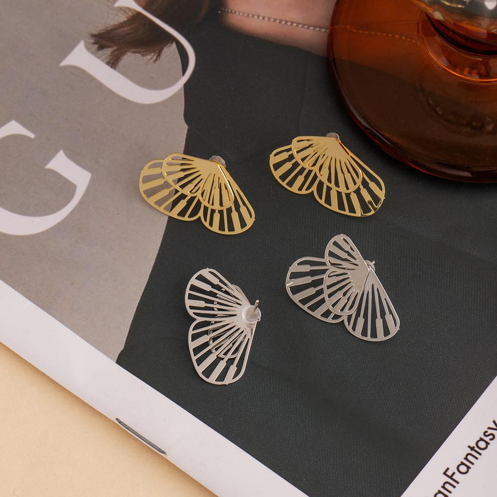 Metal Wind Hollow Fan Butterfly Stud Earrings Women'S Simple Niche Design Earrings Personality Temperament Earrings