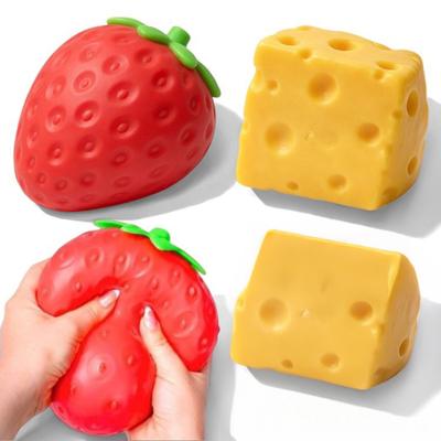 Simulated Strawberry Cheese Squeeze Toy Anxiety Relieving Fruit Sensory Toy Soft Stretchy Food Focus Aid Relaxation Tools