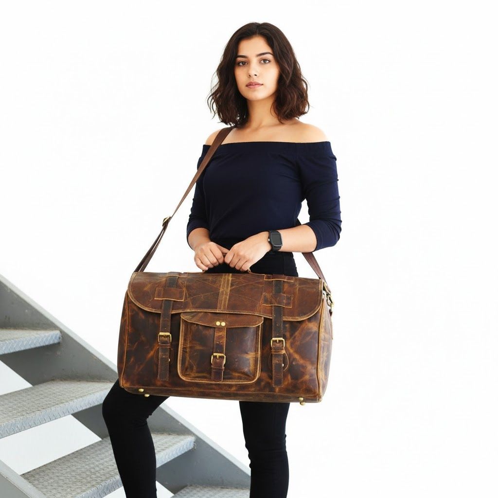 Leather Duffel Travel Gym Overnight Weekend Leather Bag Sports Cabin