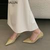 Fashion SUOJIALUN 2025 Spring New Pointed Toe Women Pumps Shoes Pointed Toe Shallow Slip On Boat Shoes Thin Low Heel Dress Pumps