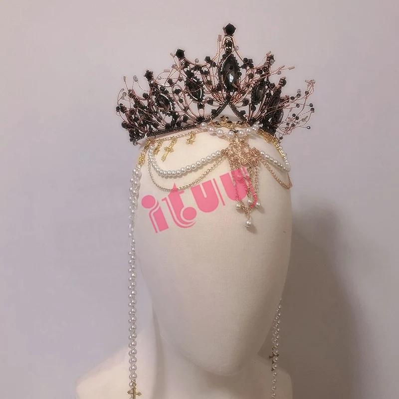 Handmade Halo Crown Headpiece Lolita Goddess KC Gothic White Angel Feather Wings Halo Crystal Crown Headband Hair Accessories