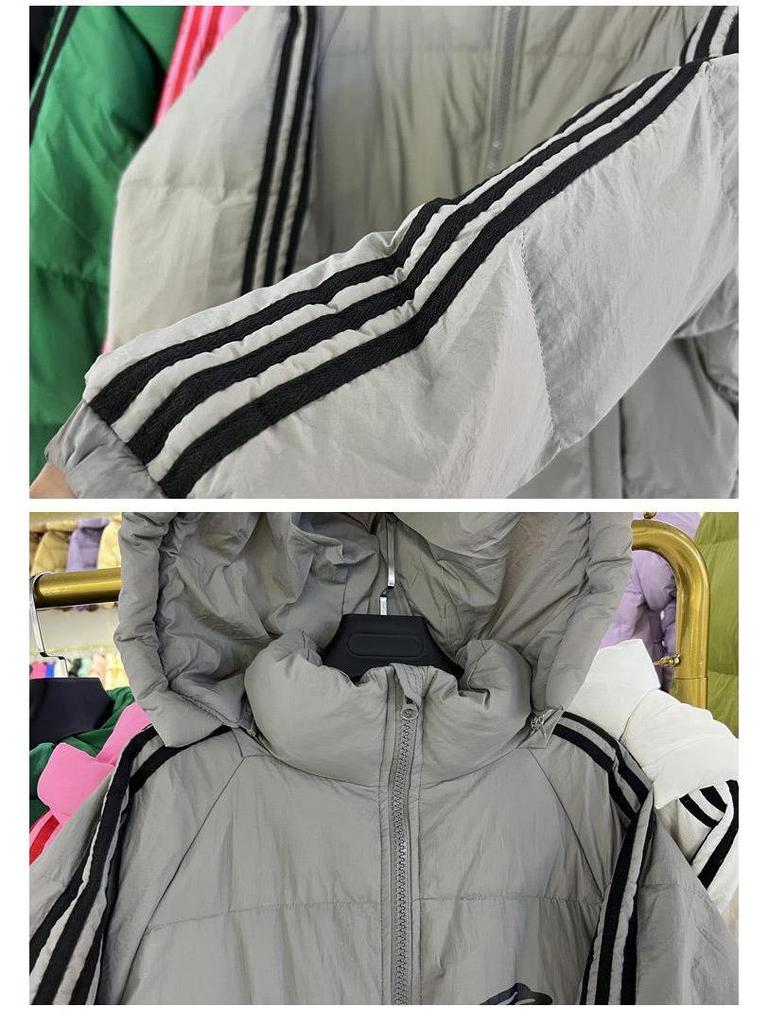 Women's 2023 Korean Style Long Down Jacket, Over-the-Knee, Three-Stripe, Thickened, Loose Fit, White Duck Down, Couple's Coat.