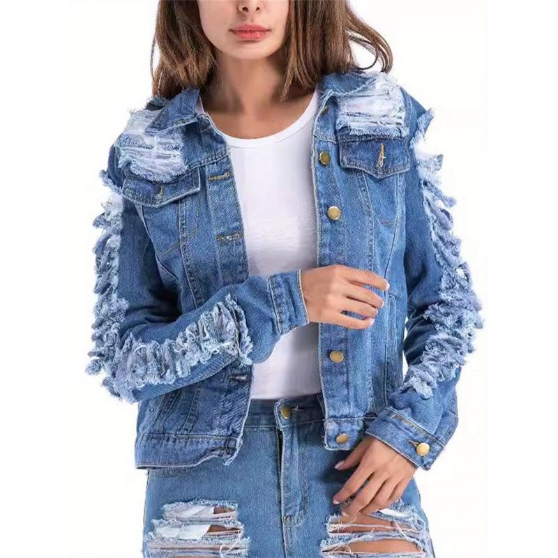 2026 Women's Plus Size Lapel Denim Jacket - European & American Style