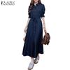 ZANZEA Women Casual Turn Down Collar Loose Long Sleeve Dress