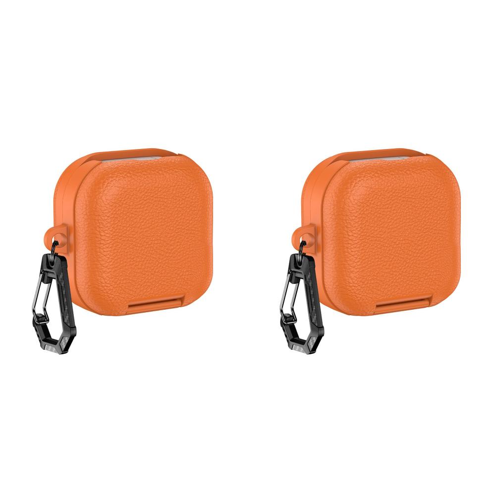 2Pcs PU Leather Protective Case for Galaxy Buds4/4Pro Full Protection Skin Shell Shockproof Anti‑Drop Earbuds Cover W/ Carabiner