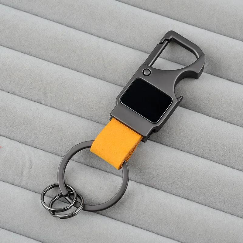 Laser Custom Cowhide Bottle Opener Leather Metal Keychain Multifunctional Key Chain Laser Engrave Car Keyring for Men and Women