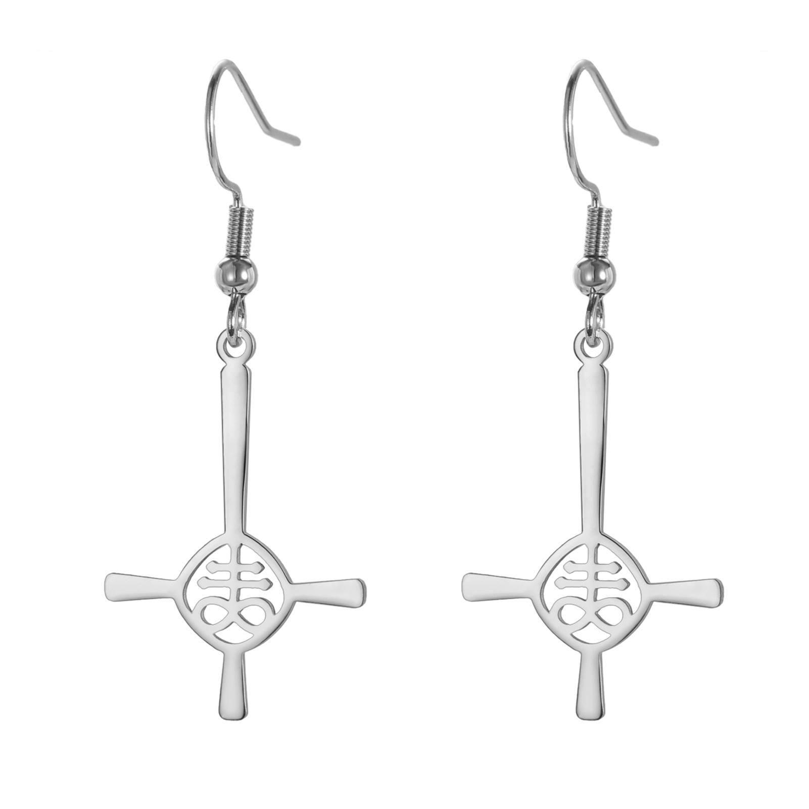 

LIKGREAT Latin Cross Earrings for Women Girl Lucifer Sigil Seal Earring Stainless Steel Amulet Jewelry Gothic Punk Gift