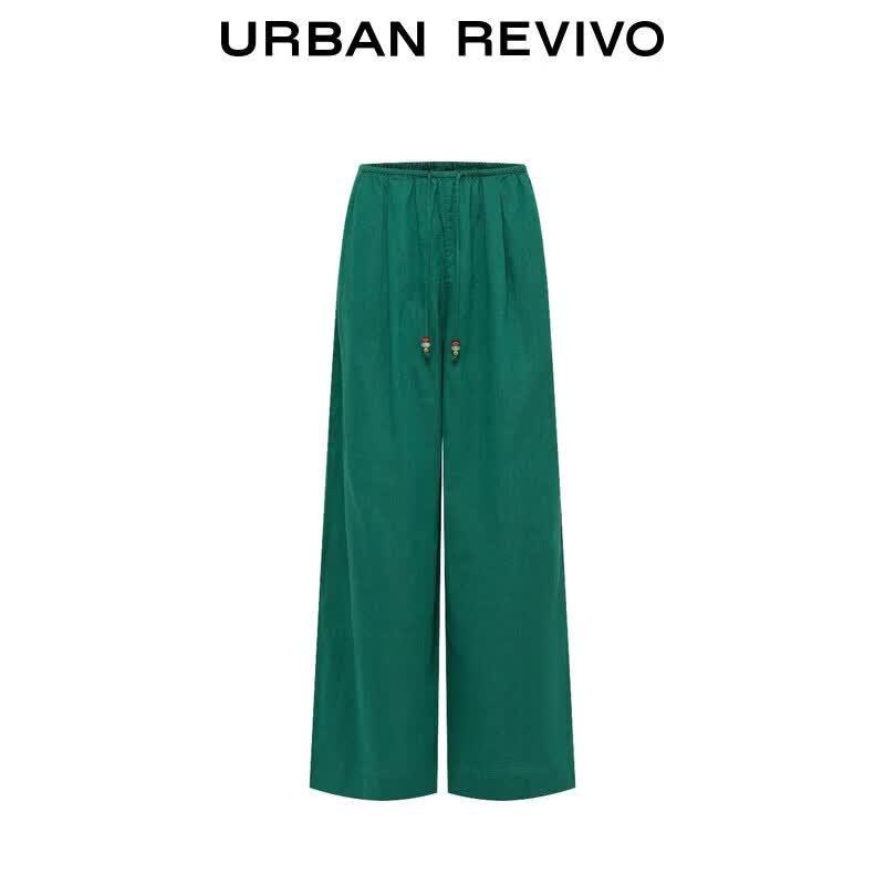 UR Women's Casual High-Waist Wide-Leg Pants with Beaded Drawstring