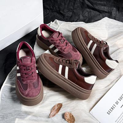 Leather German Training Shoes Women's Shoes Winter Platform White Shoes Women's Round Head Retro Sports Board Shoes