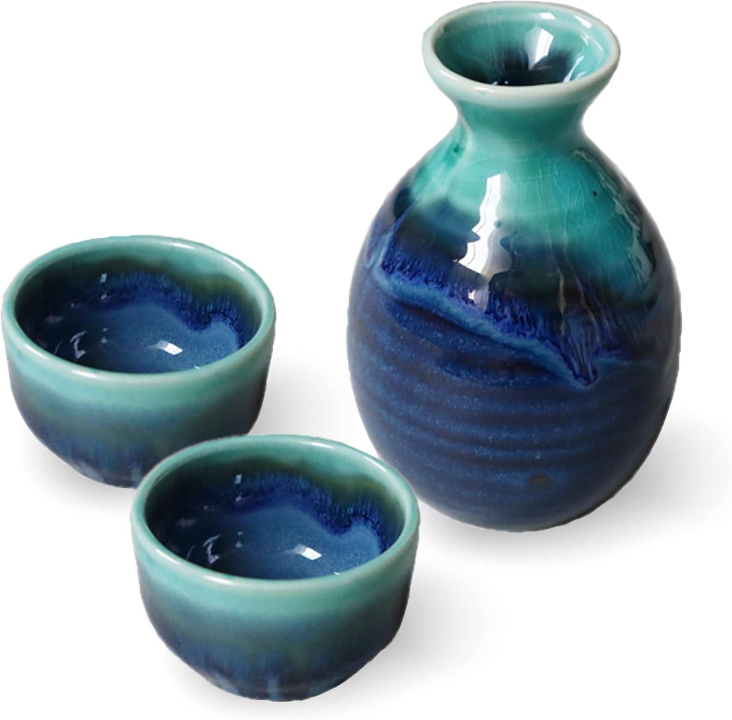 

Міно Варе Бірюзово-блакитний Японський Саке Токкурі 2 Чашки Зроблено в Японії M синій