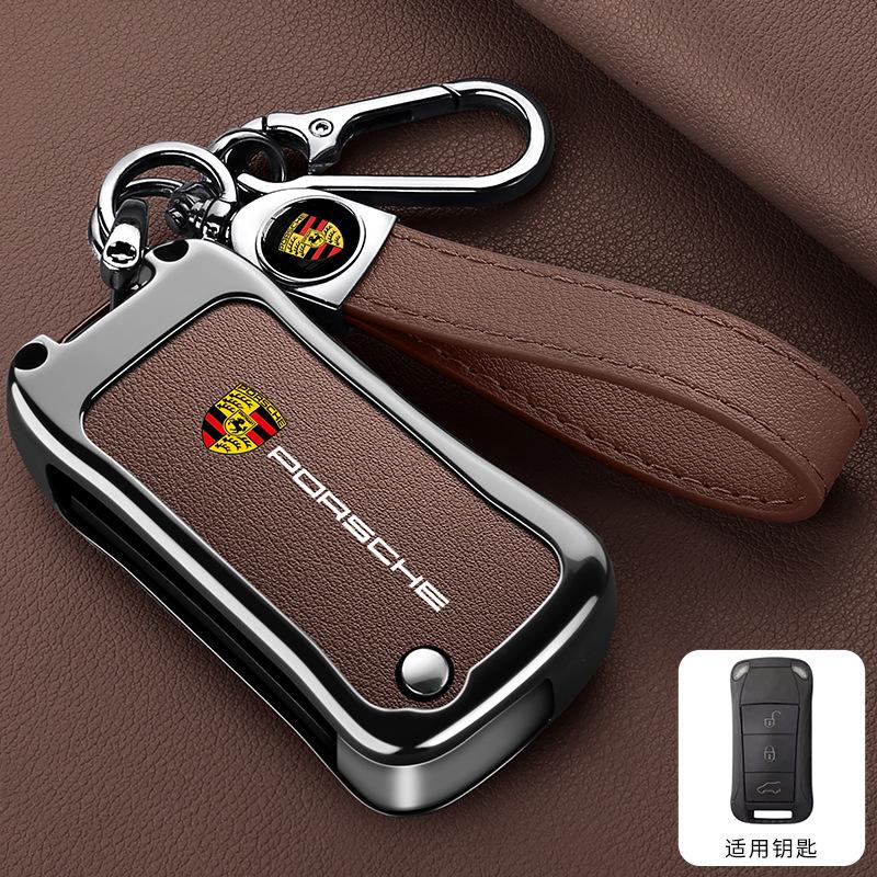 3 Buttons Zinc Alloy Leather Car Remote Key Case Cover Shell Accessory For Porsche Cayenne 955 957 911 997 Boxster 987 Sticker LG4