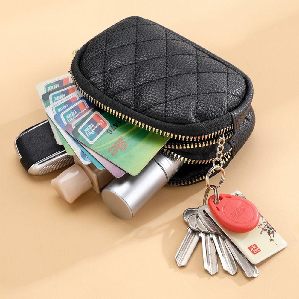 New Double Layer Coin Purse Zipper Multifunctional Key Bag Portable PU Small Handbag