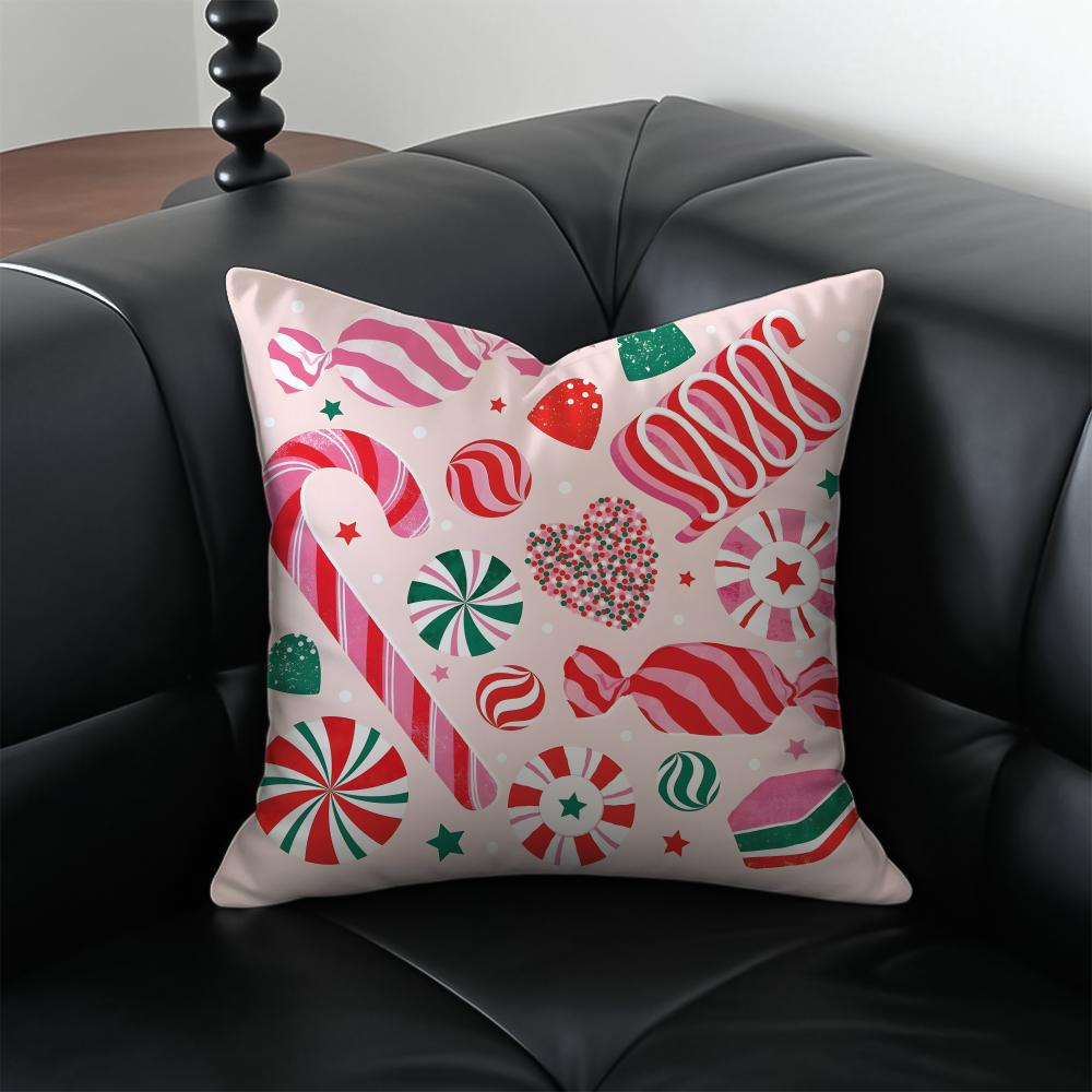 Christmas Candy Cane Holiday Cushion Cover Pillow Case Antidustmite Invisible zipper silky plush cushion