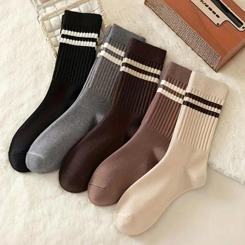 5 Pairs Pack Trendy Striped Crew Socks, Women's JK Fashion Socks for Sports Daily Wear, Cute Fall Winter Collection