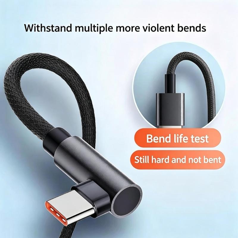 90 Degree Spring Type C Fast Charging Cable 120W 6A Extension Spring Data Cord For Phones Tablets