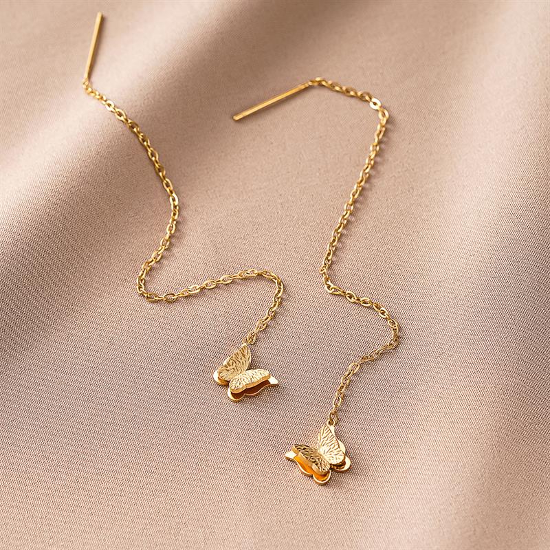 Huitan Aesthetic Women Stainless Steel Drop Earrings Chain Butterfly Fresh Wedding Engagement Accessories Trendy Lady JewelryGood Product