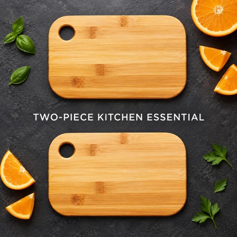 Cutting Board Set with 2 Smooth Sanded Boards, Rounded Corners, and Hanging Holes for Cutting Fruit, Vegetables, and Bread in the Kitchen