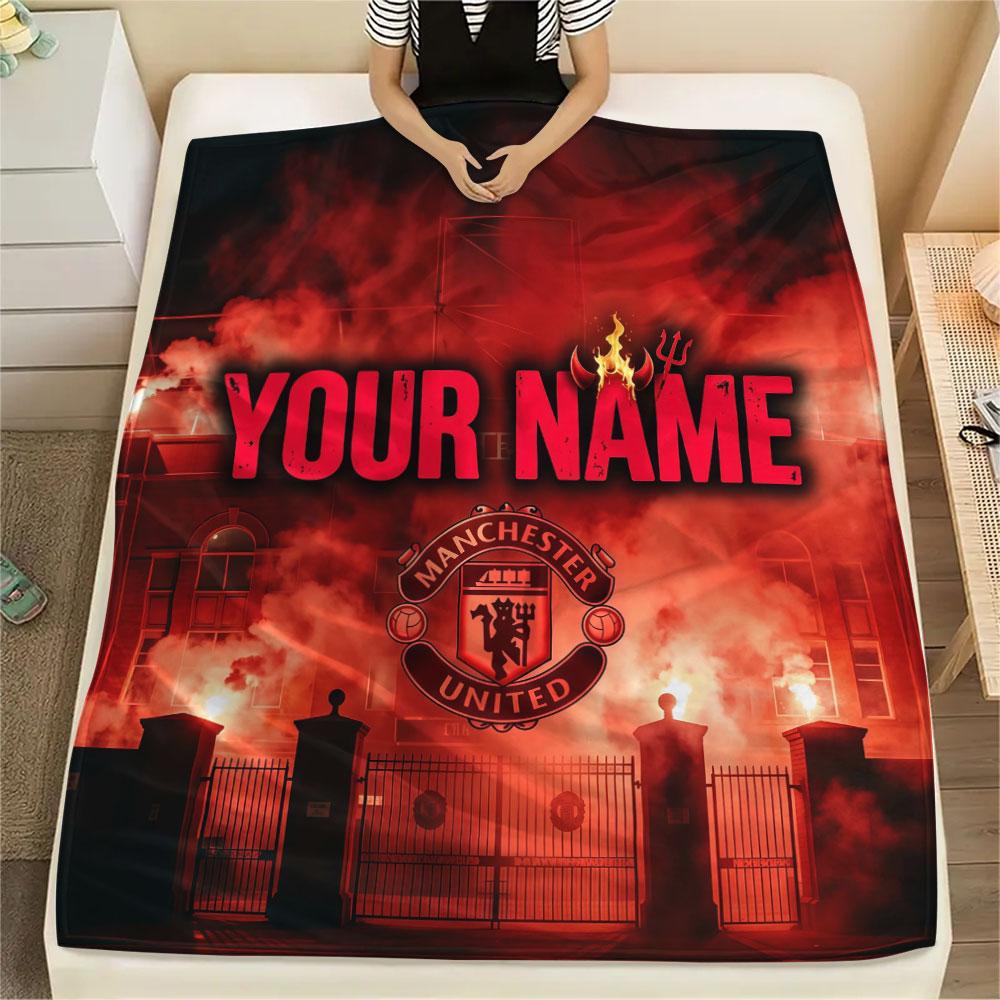 Custom Name,Manchester United FC Printed Flannel Blanket, Soft Throw for Bedroom Sofa, Washable, Christmas Present, Great Gift.
