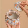 90ml Chinese Ru Kiln Ceramic Hand Grab Pot Handmade Flowers Pattern Teapot Beauty Tea Infuser Kettle Tea Pot Portable Tea Set