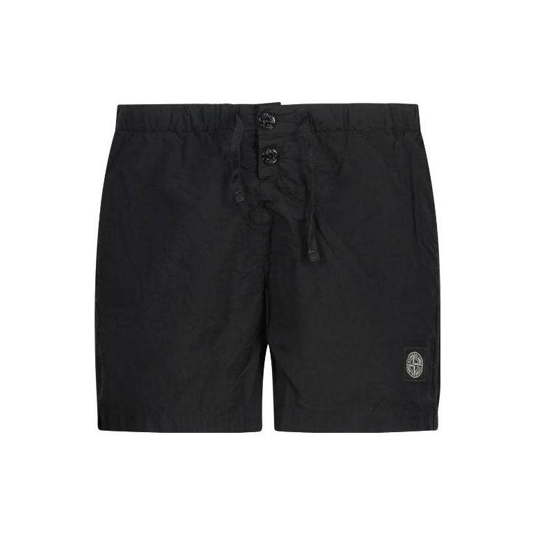STONE ISLAND Plain Elastic Waist Straight Leg Casual Shorts Men Shorts Black 7915B0643-A0029