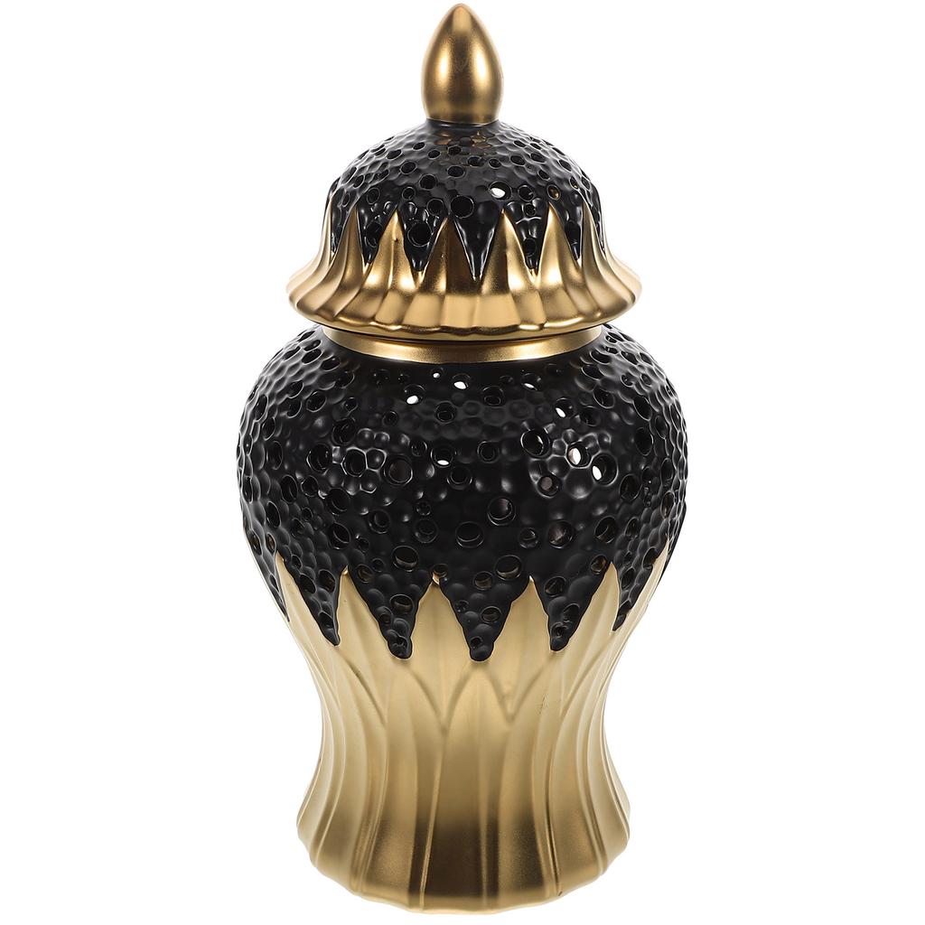 Traditional Ceramic Ginger Jar Decorative Vase with Lid Carved Flower Holder Elegant Entryway Decor Home Office Wedding