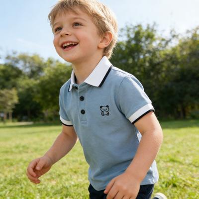 Boys Cotton Short Sleeve Shirt with Collar and Bear Embroidery Toddler Ages 2-7 Summer Tops 4 Colors