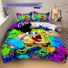 Set Biancheria da Letto Personalizzato SpongeBob per Festa, Set da 3 Pezzi, Copripiumino con Stampa HD, Federe per Adolescenti e Adulti, Decorazione Camera da Letto