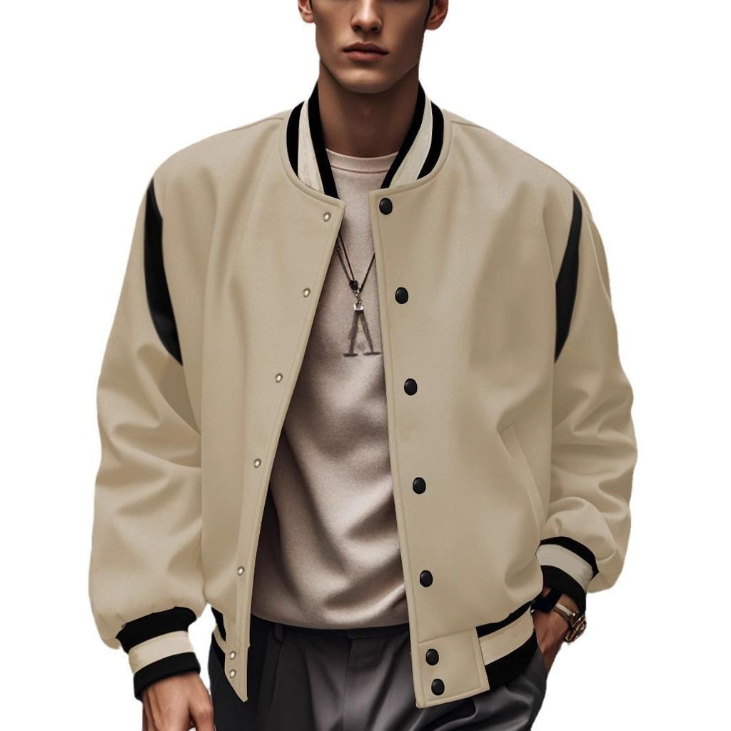 Baseball Uniform Sweatshirt Autumn and Winter Plus Velvet Spliced Single Row Four-button Flight Jacket