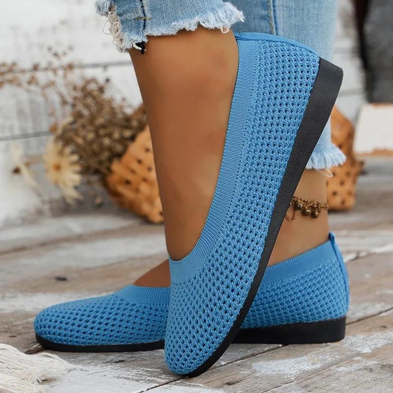 Fashion 2025 Summer Knitted Slip on Women's Soft Bottom Flats Classics Outdoor Round Toe Flats for Women Shallow Daily Plus Size Shoes