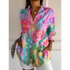 Damenhemden Ombre Blumenmuster Bluse Reverskragen Bluse Damen Langarmhemden Damenbekleidung