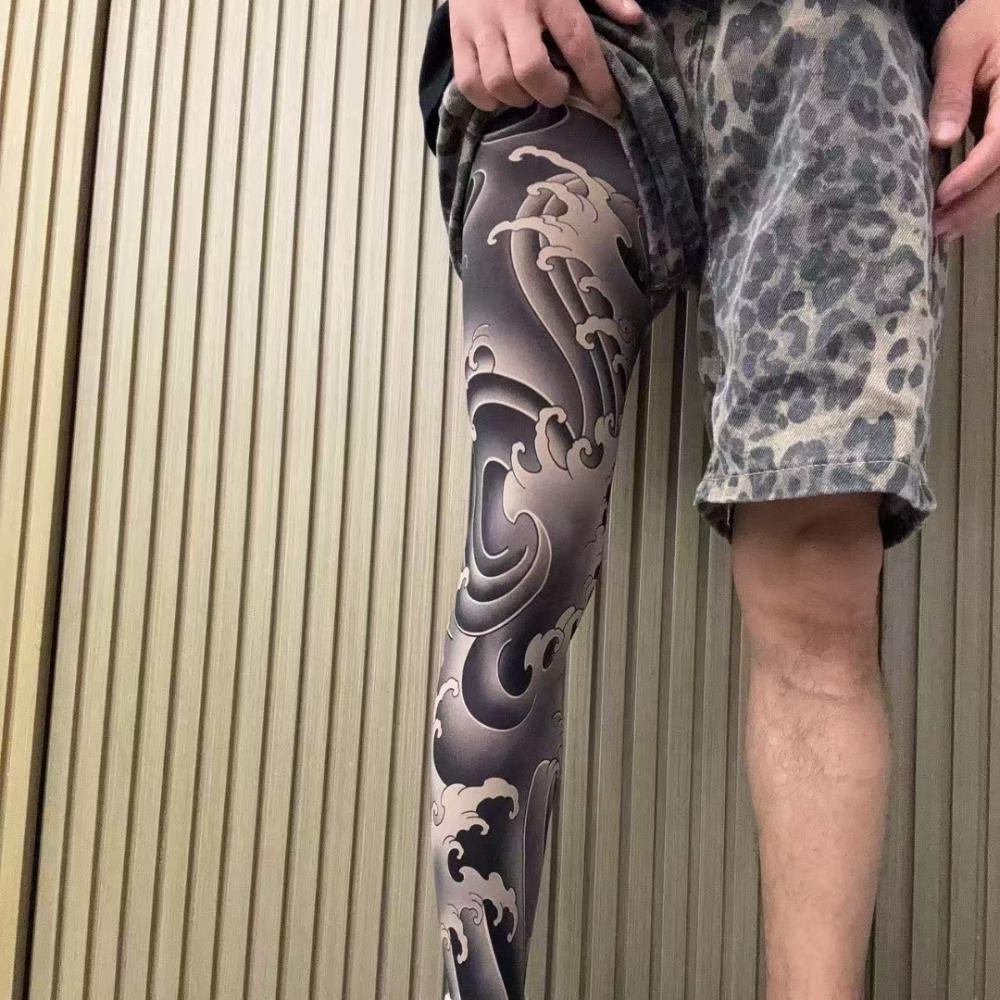 Calzini Elastici da Pesca Protezione Solare a Gamba Intera Calze Sexy Nuovi Calzini con Tatuaggi Finti Unisex