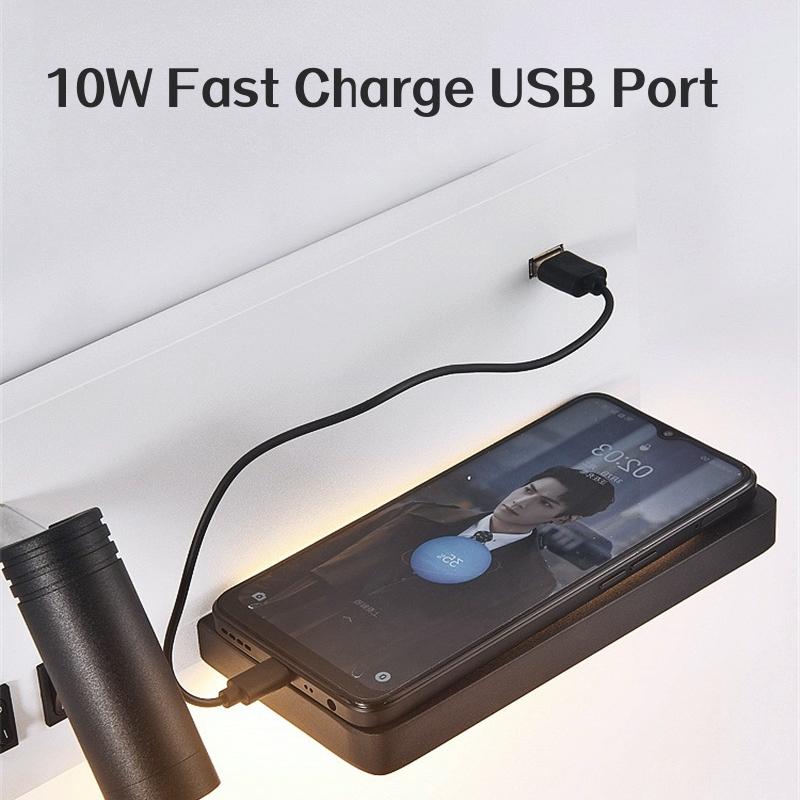Luminárias de Parede LED Nórdicas de Cabeceira com Porta de Carregamento USB Prateleira Arandela Quarto Estudo Leitura Luminária de Parede Interna com Interruptor