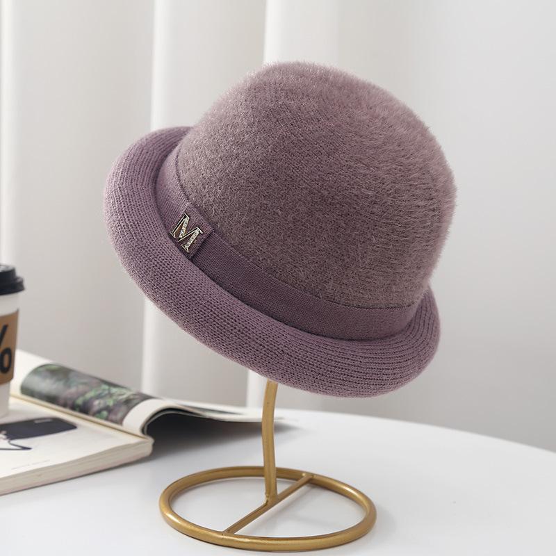 

Осенне-зимняя женская панама, корейская шапка из искусственного меха кролика, шапка-тазик, шапка-купол, зимняя модная шерстяная шапка, теплая утолщенная шапка M（56-58cm）