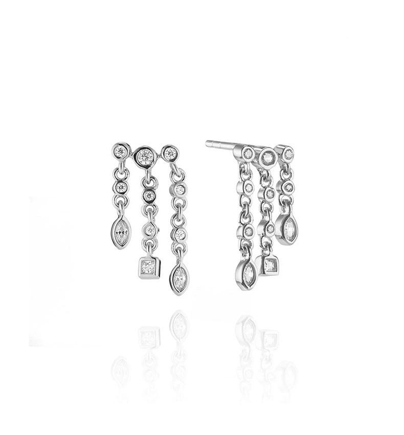 Fashion Jewelry 18K Gold Plated 925 Silver Earrings Piercing Jewelry 925 Sterling Silver Tassel Chain Stud Earrings for Women