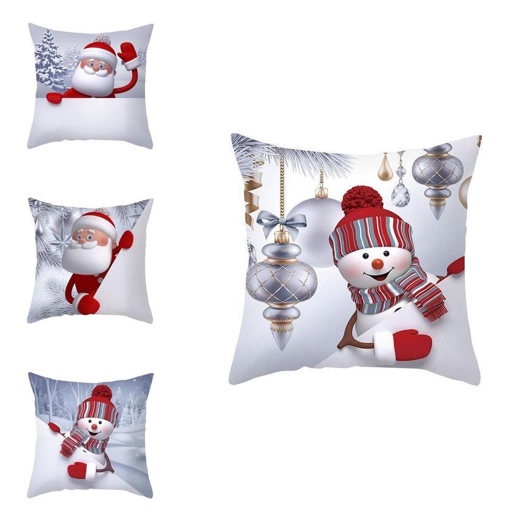 Cozy 18" Christmas Cushion Cover Featuring Cute Santa Claus And Snowman For Holiday Charm