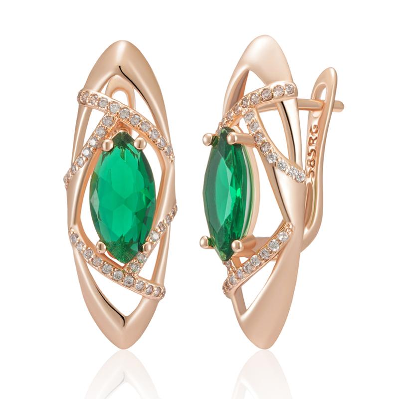 Emerald Oval Cut Zircon Geometry Drop Earrings For Women Fashion Rose Gold Color Bride Accessories Vintage Jewelry