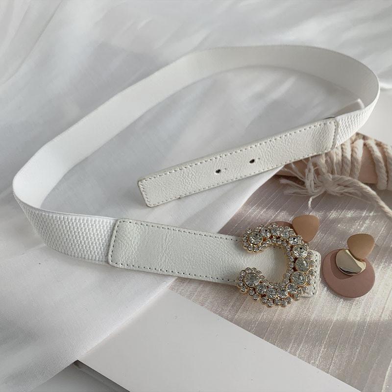 

Chic Women s Rhinestone Studded Elastic Dress Belt Ideal For Casual And Formal Wear білий