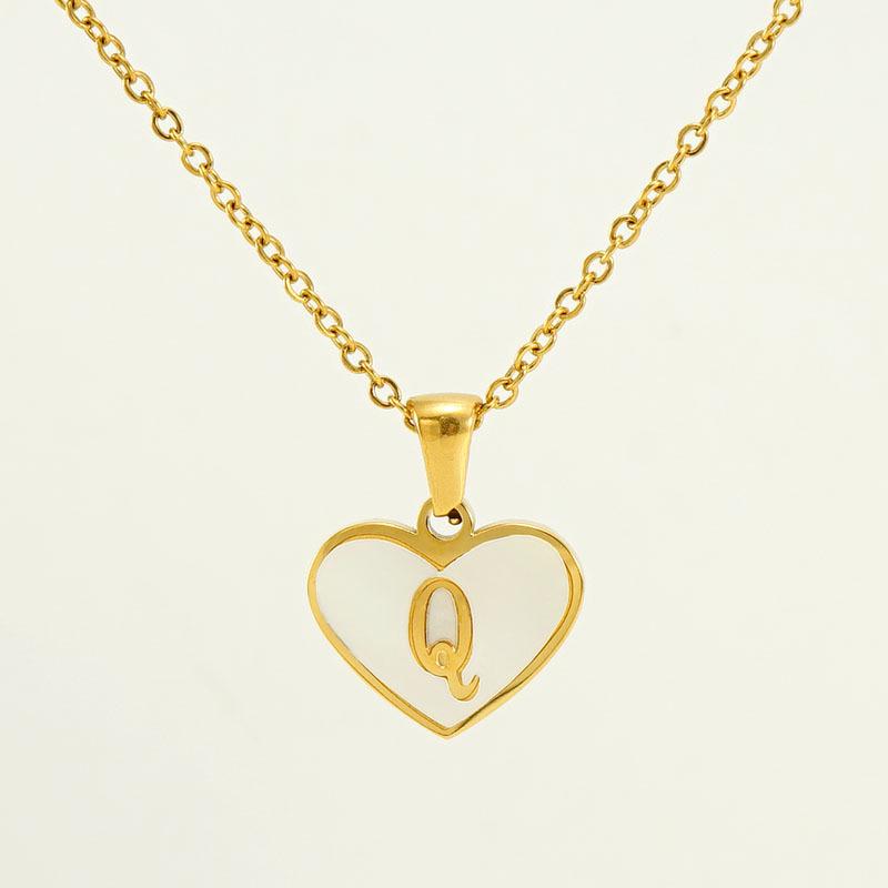 Personalized Heart Letter Necklace: Stainless Steel & Natural Shell Clavicle Chain