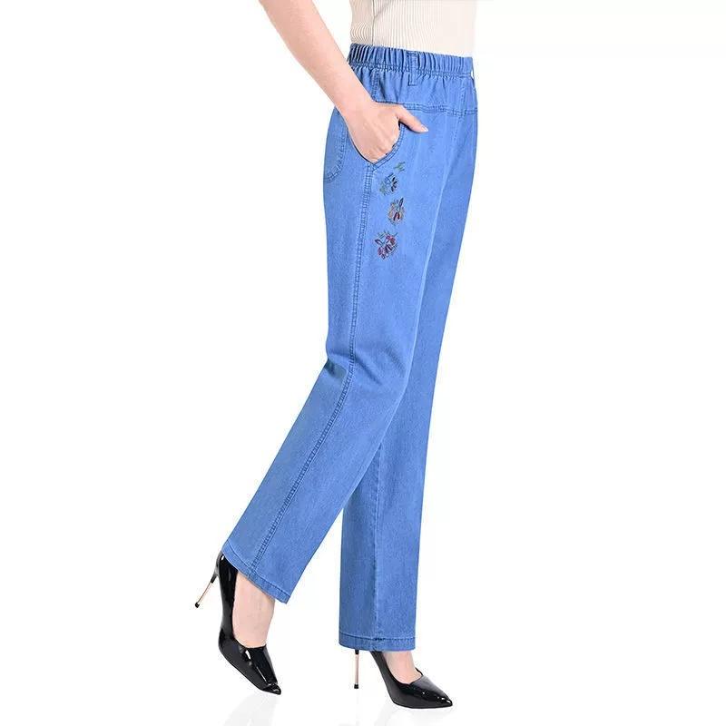 Spring Summer Thin Women's High-waist Jeans Mother Elastic Waist Female Casual Trousers Loose Elastic Denim Nine Branch Pants